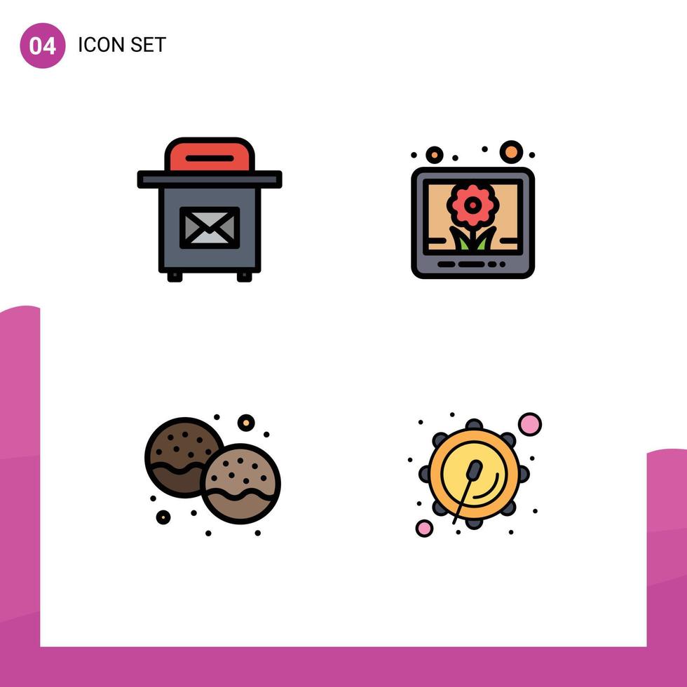 Stock Vector Icon Pack of 4 Line Signs and Symbols for mail eat image bakery corps Editable Vector Design Elements