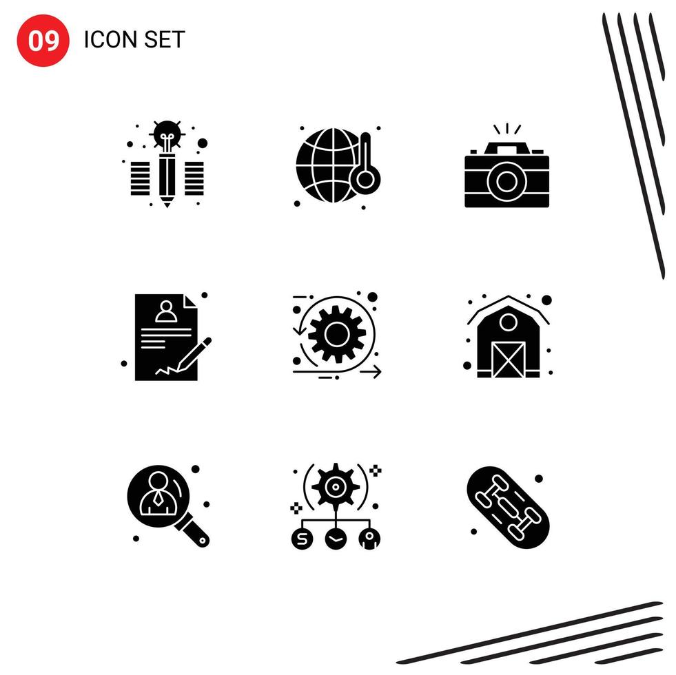 9 signos de glifos sólidos universales símbolos de imagen de desarrollo de sprint informe ágil elementos de diseño vectorial editables vector