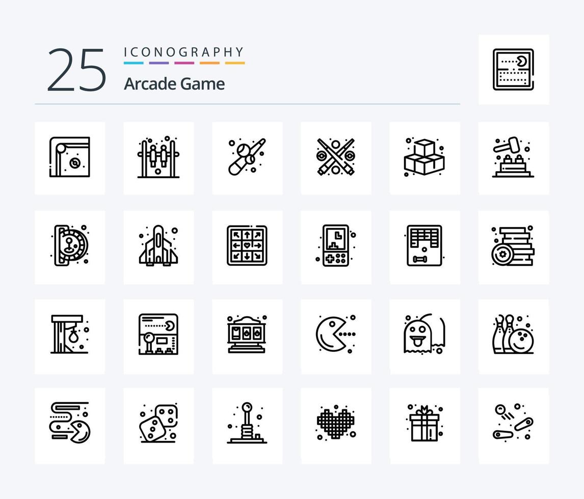 Arcade 25 Line icon pack including insert coin. game. fun. whack a mole. game vector