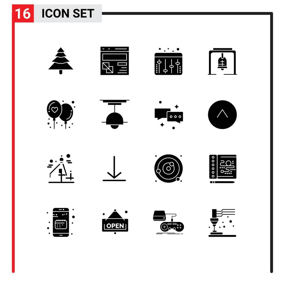 16 Universal Solid Glyphs Set for Web and Mobile Applications love celebrate affection adjustment church bell bell Editable Vector Design Elements
