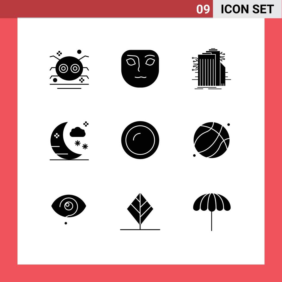 Universal Icon Symbols Group of 9 Modern Solid Glyphs of cooking moon building holiday internet Editable Vector Design Elements