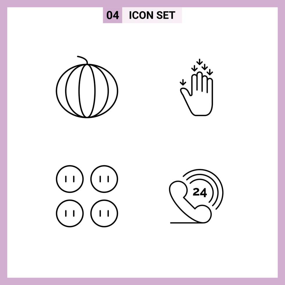 Line Pack of 4 Universal Symbols of berry clothes watermelon arrow telephone Editable Vector Design Elements