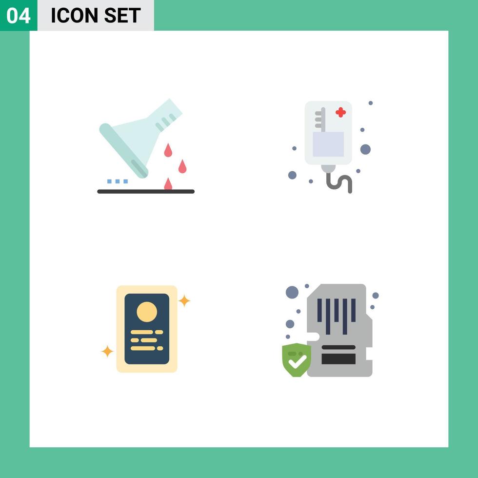 4 Universal Flat Icon Signs Symbols of chemical flask assignment sample flask infusion test Editable Vector Design Elements