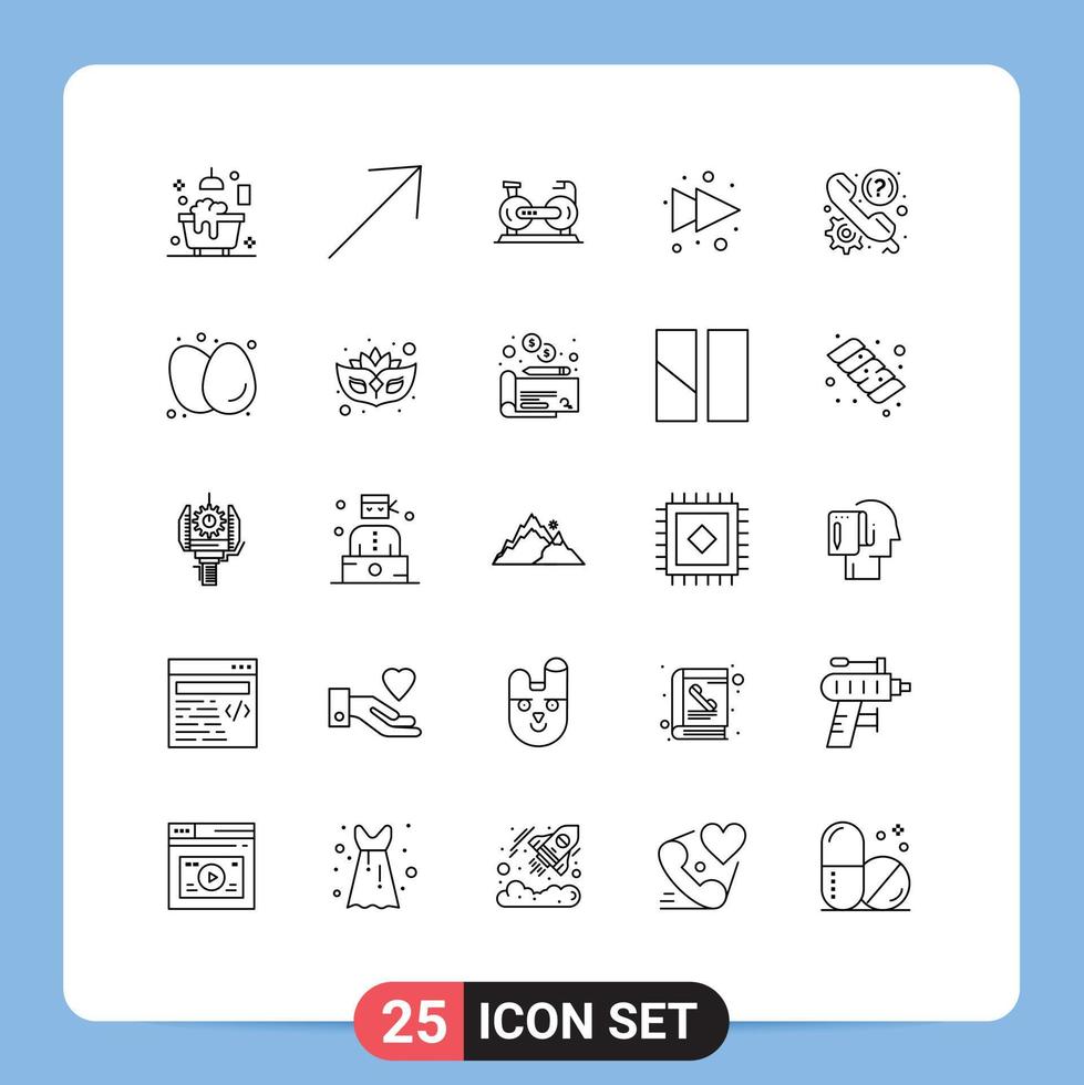 25 Universal Lines Set for Web and Mobile Applications help customer cycle right arrow Editable Vector Design Elements