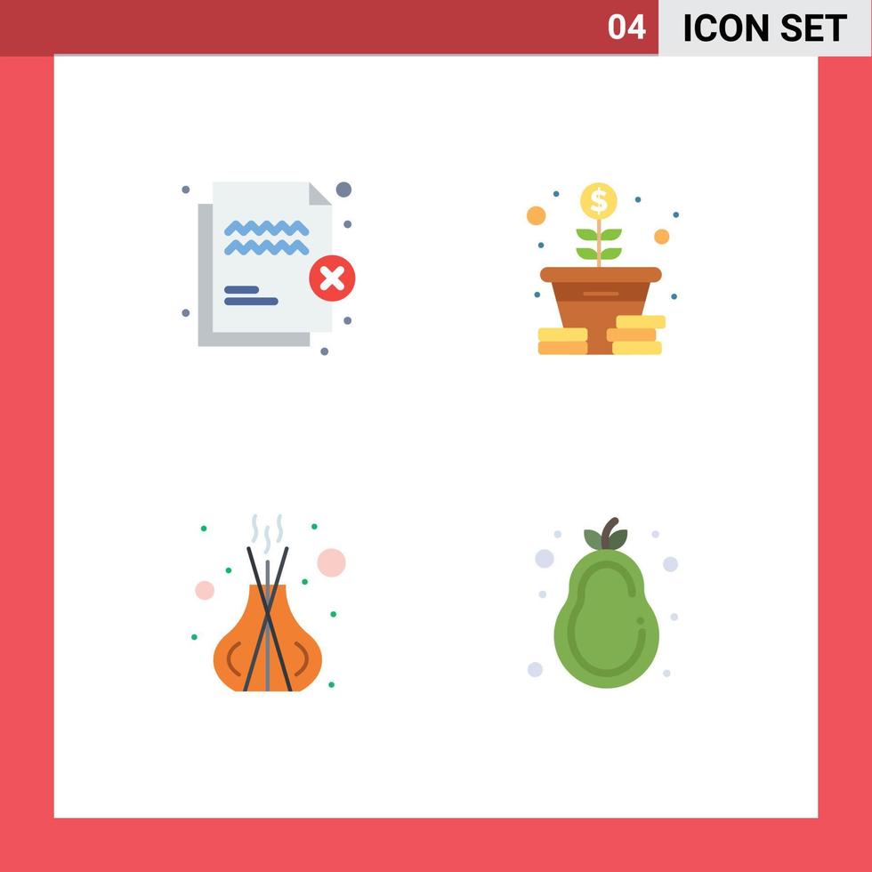 4 iconos planos universales establecidos para aplicaciones web y móviles niegan incienso seguridad dinero spa elementos de diseño vectorial editables vector