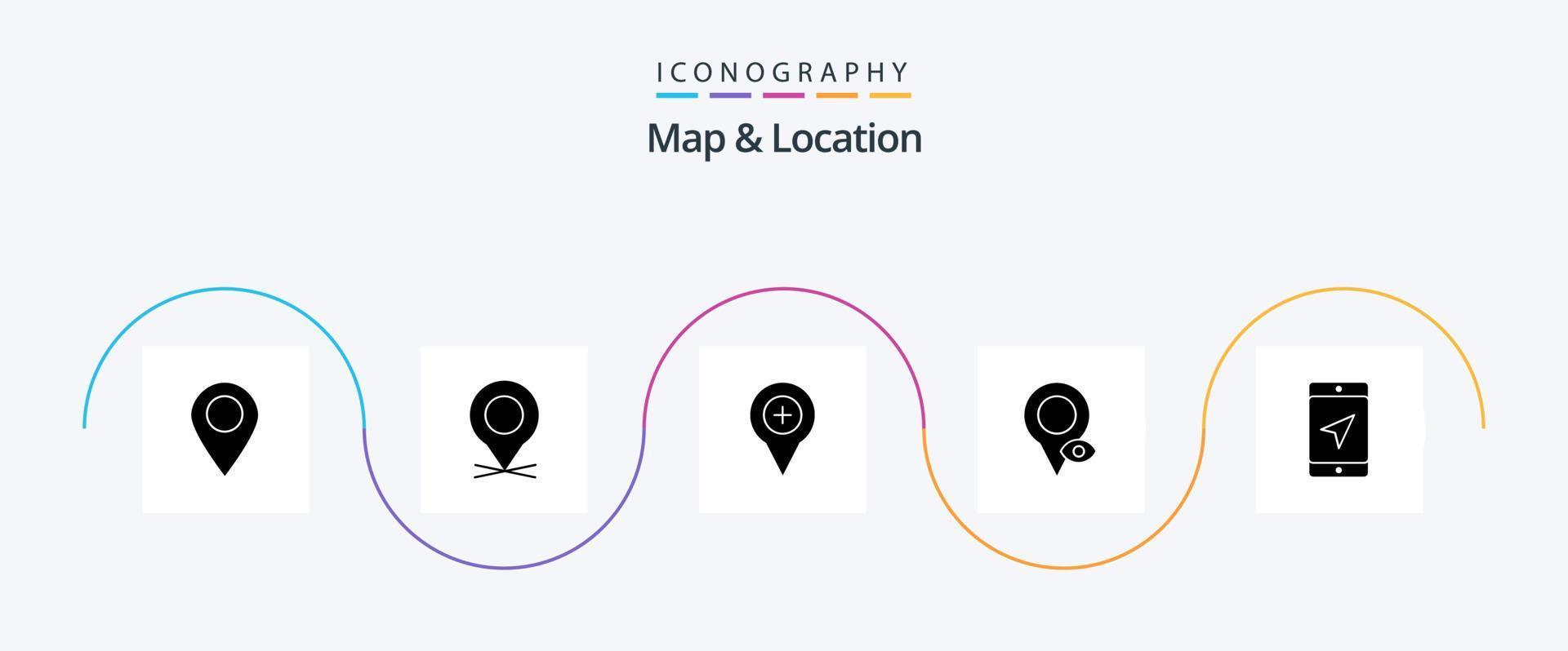 Map and Location Glyph 5 Icon Pack Including mobile. map. location. location. plus vector