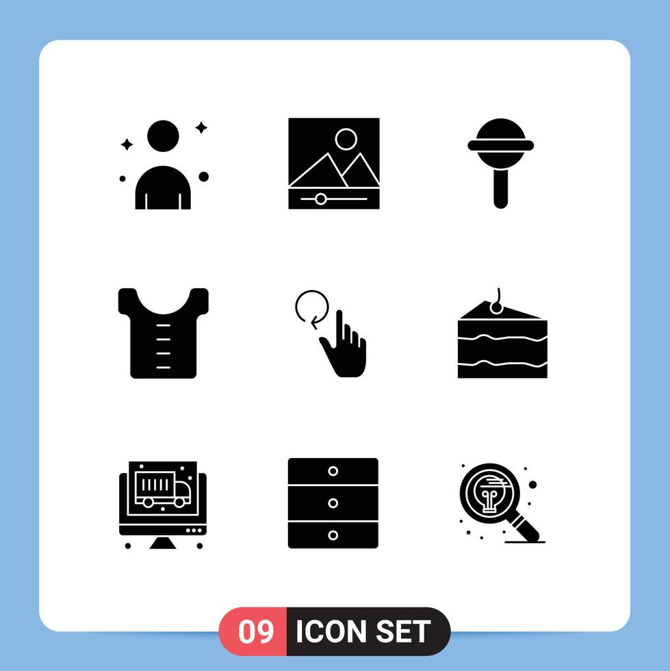 Modern Set of 9 Solid Glyphs and symbols such as cheese gestures sound finger shirt Editable Vector Design Elements