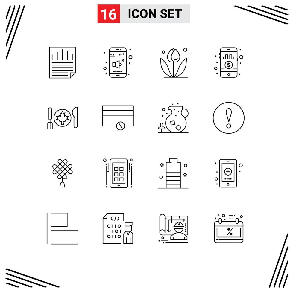 Set of 16 Commercial Outlines pack for autumn ride flower pay money online cab booking Editable Vector Design Elements