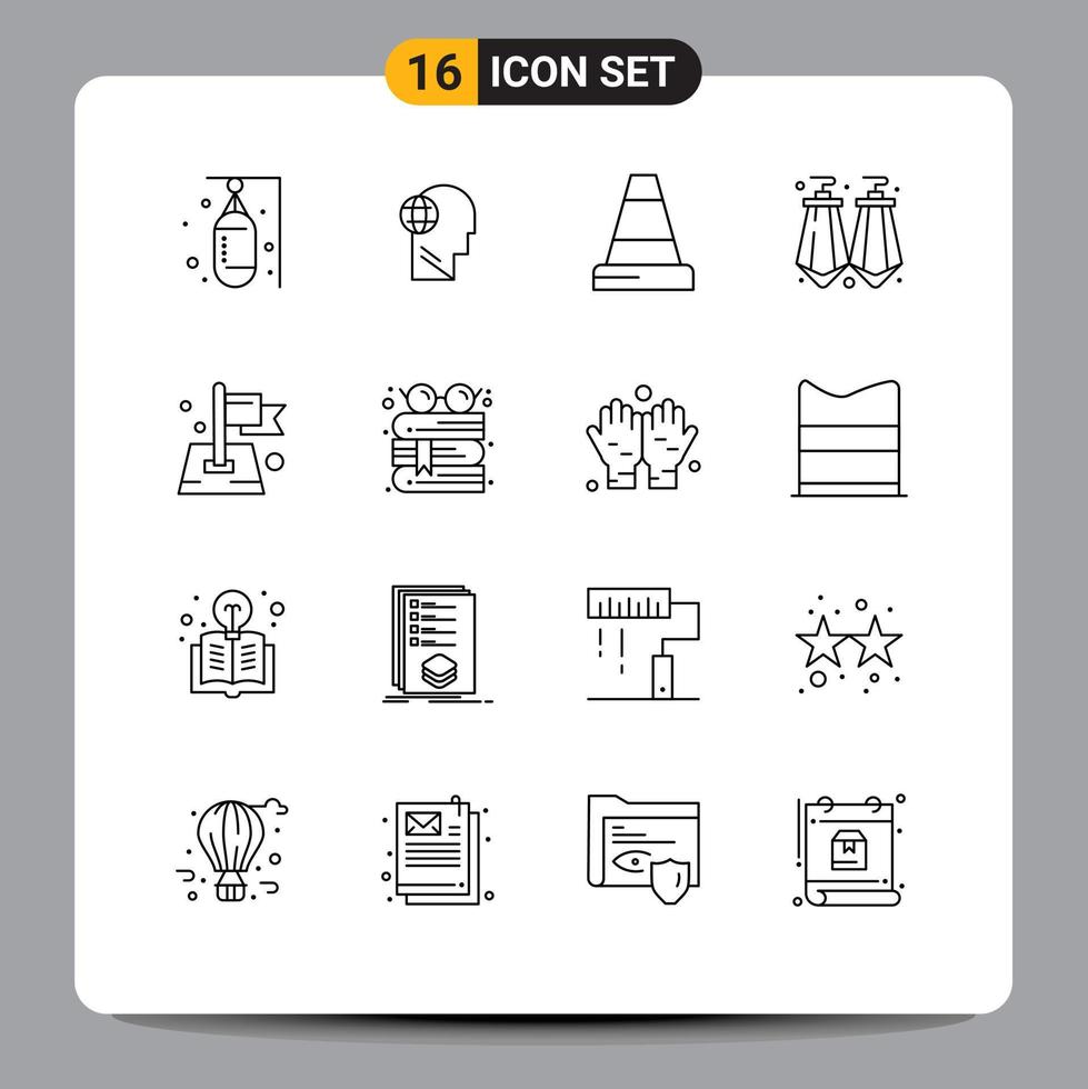 paquete de 16 signos y símbolos de contornos modernos para medios de impresión web como pin joya mente gemas tráfico elementos de diseño de vectores editables