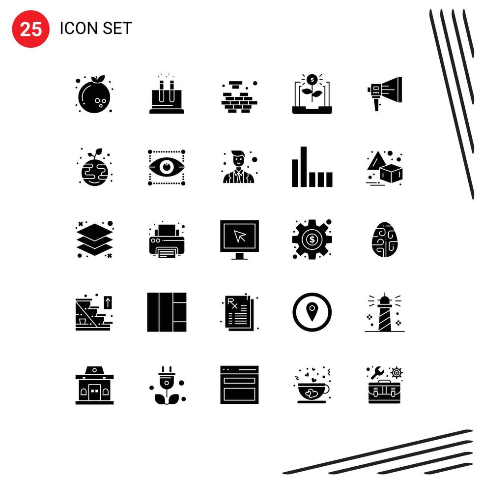 25 Universal Solid Glyph Signs Symbols of announce financial logic economy banking Editable Vector Design Elements