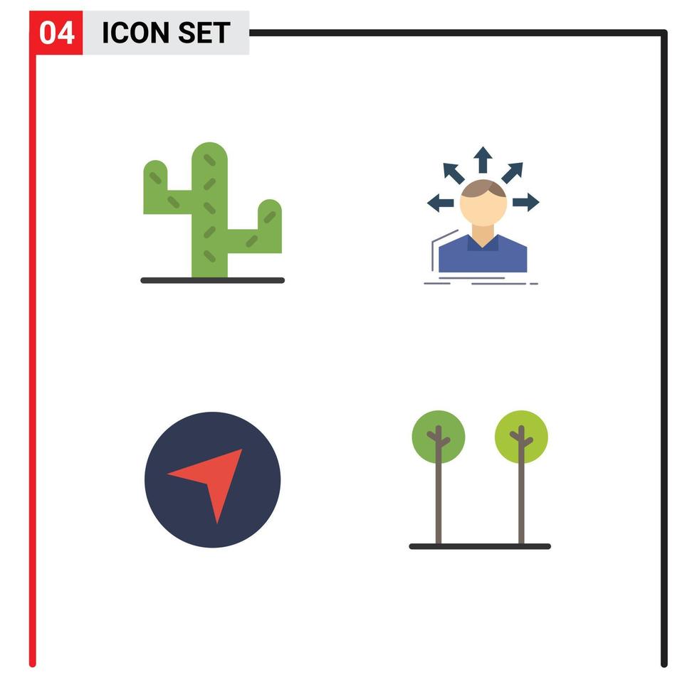 Group of 4 Modern Flat Icons Set for cactus pointer difference transition leaves Editable Vector Design Elements