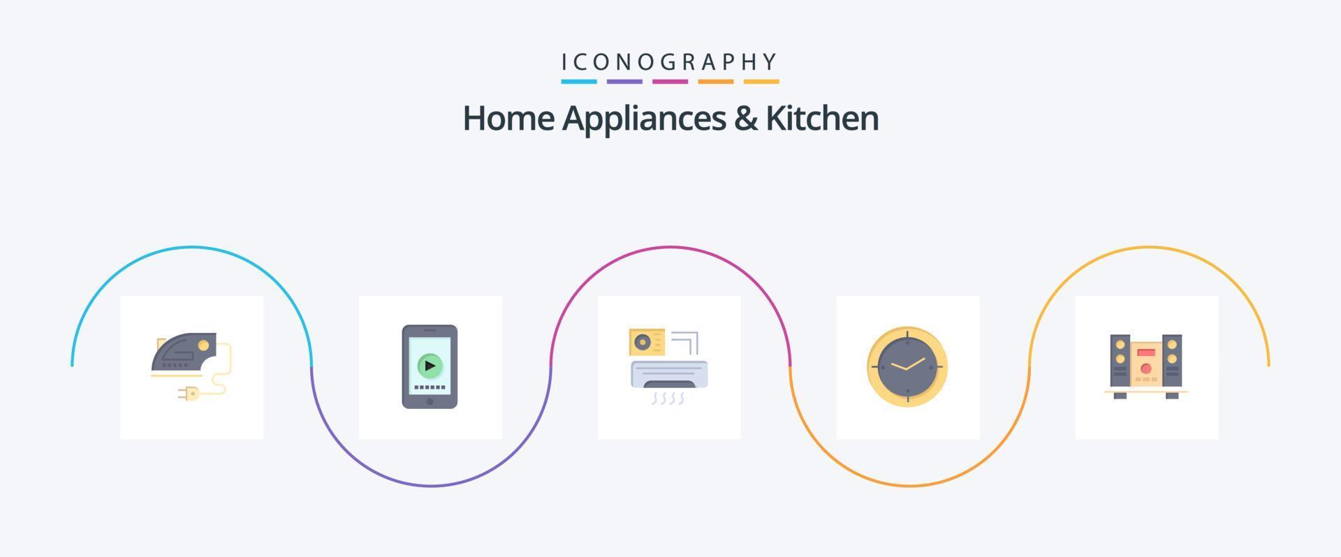 Paquete de 5 íconos de electrodomésticos y cocina, incluido ruidoso. máquina. aire. Brújula. hora vector