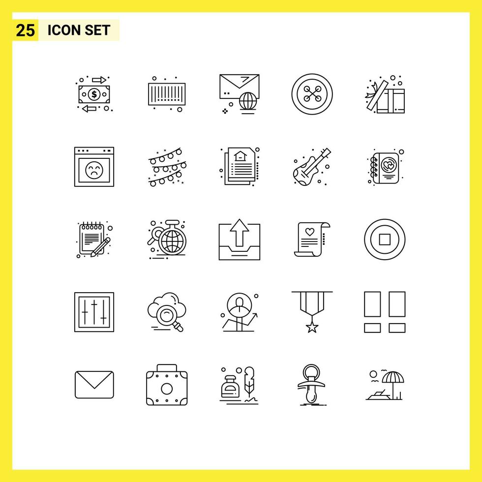 User Interface Pack of 25 Basic Lines of open box email sew clothing Editable Vector Design Elements