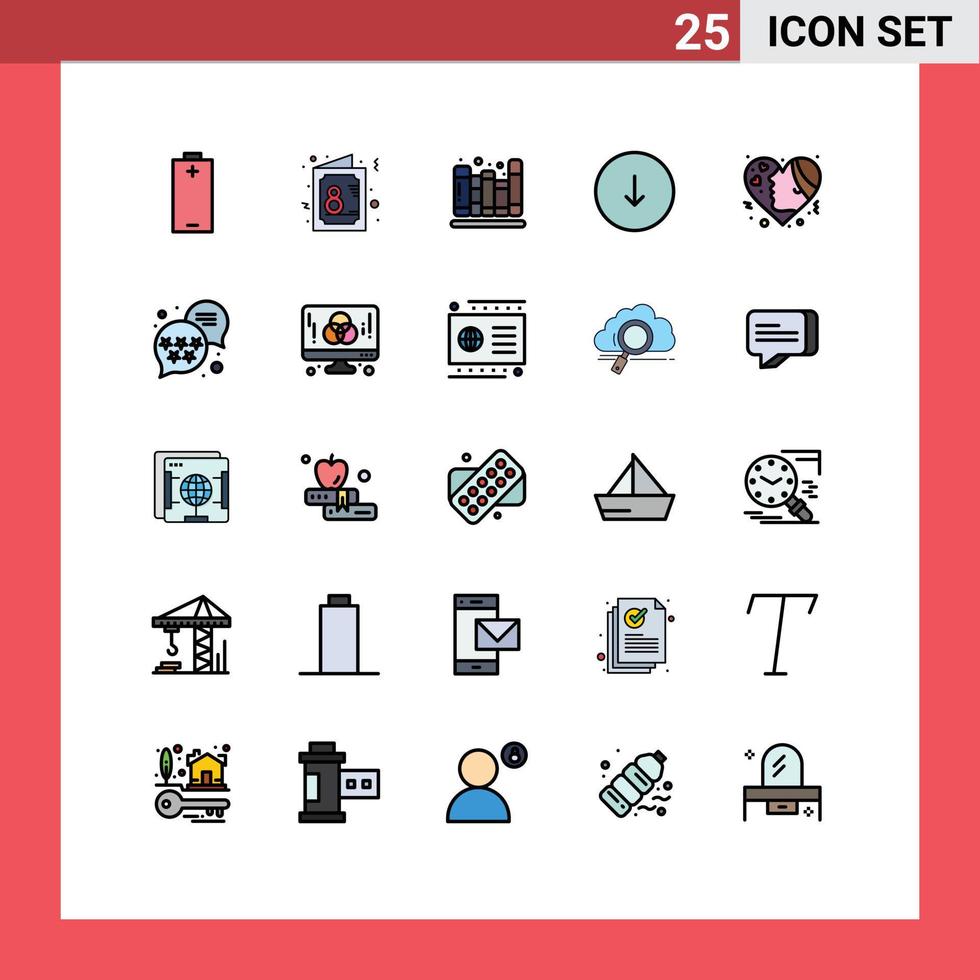 Group of 25 Filled line Flat Colors Signs and Symbols for emojis download symbol down library Editable Vector Design Elements