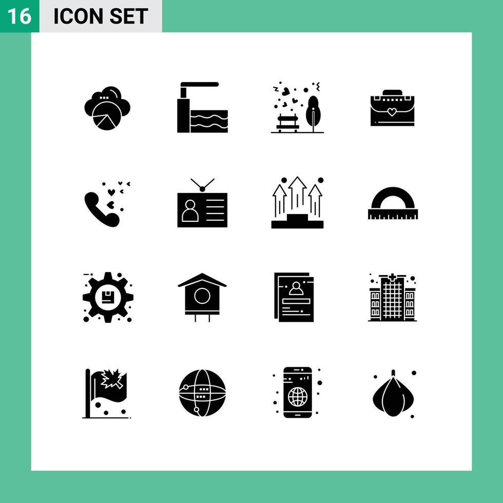 User Interface Pack of 16 Basic Solid Glyphs of wedding love love phone briefcase Editable Vector Design Elements