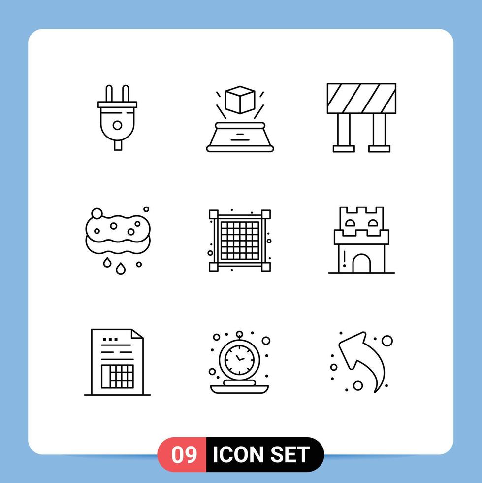9 Universal Outlines Set for Web and Mobile Applications beach layout block grid sponge Editable Vector Design Elements