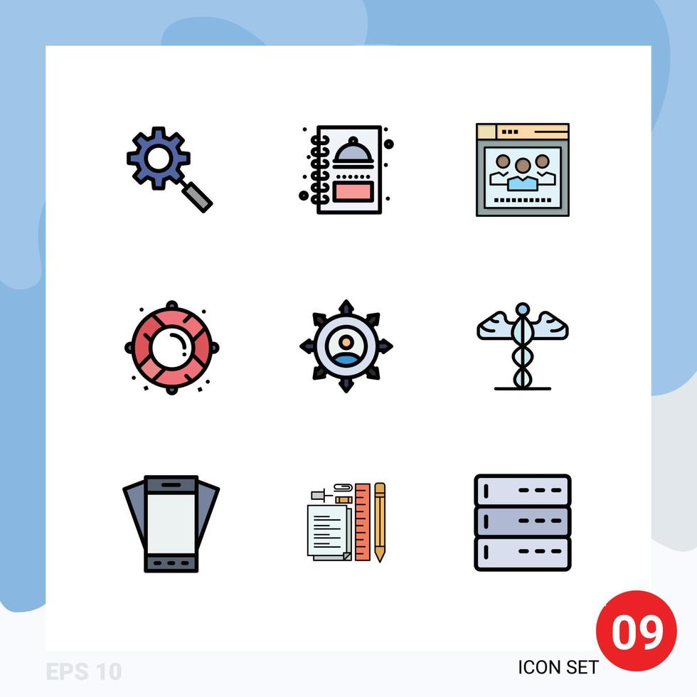 9 Universal Filledline Flat Colors Set for Web and Mobile Applications connection rescue browser life buoy buoy Editable Vector Design Elements