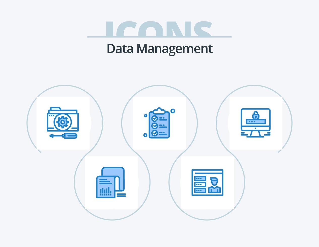 Data Management Blue Icon Pack 5 Icon Design. mark. document. id. check list. setting vector