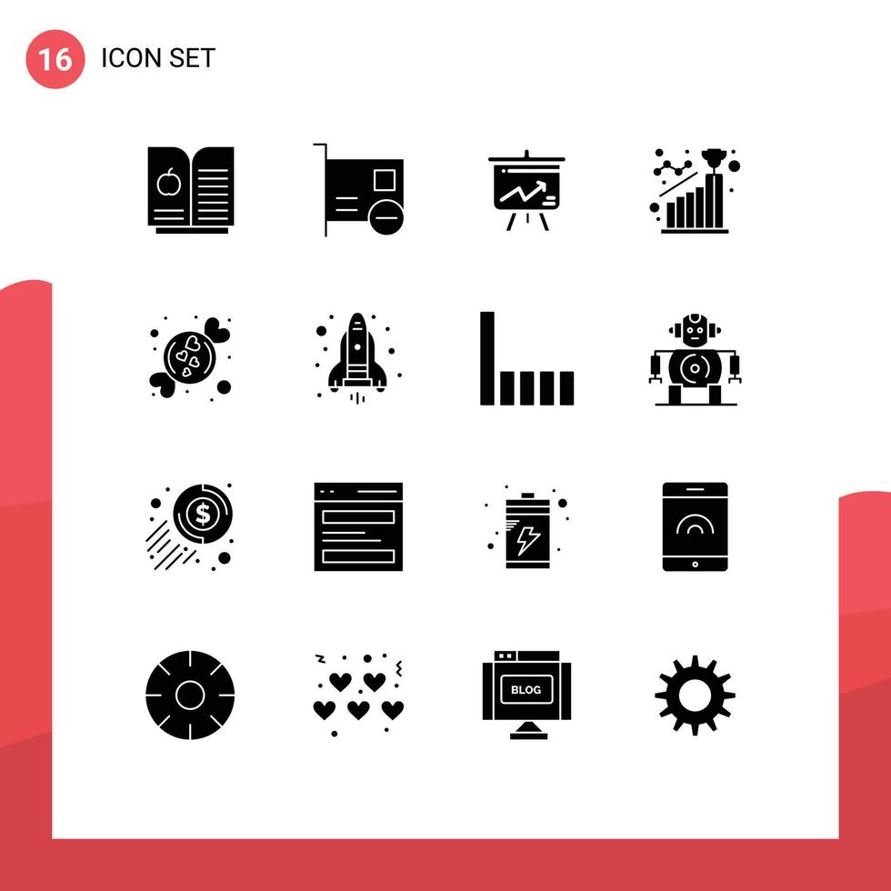 Paquete de glifos sólidos de 16 interfaces de usuario de signos y símbolos modernos de visualización de pasos de amor para lograr elementos de diseño de vectores editables