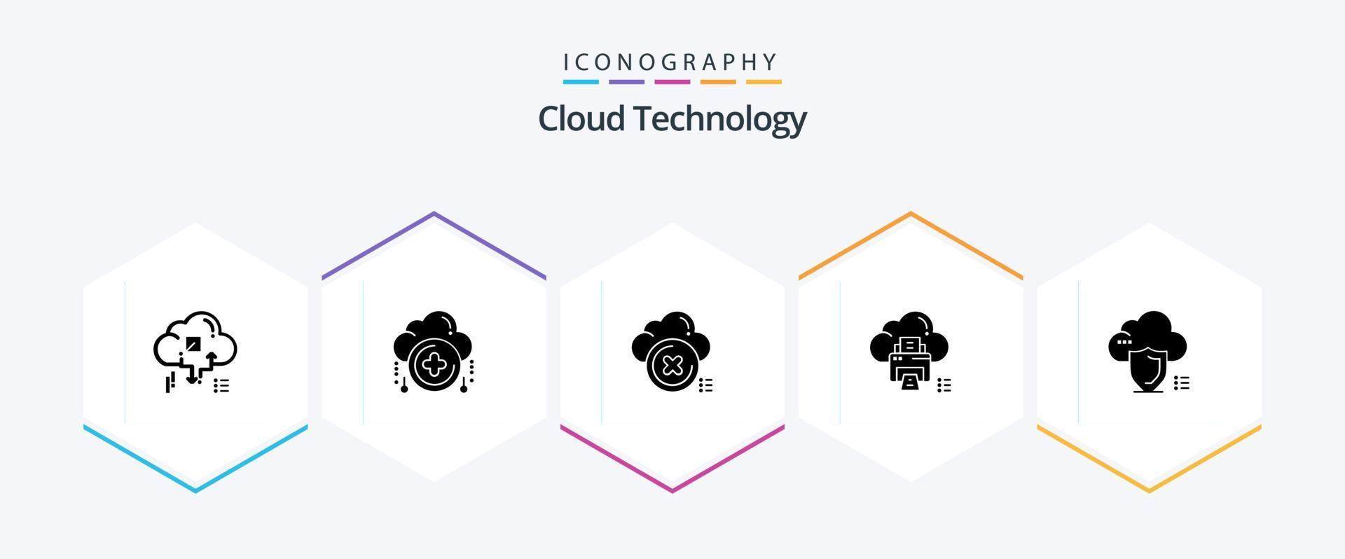 Cloud Technology 25 Glyph icon pack including printer. data. plus. cloud. cancel vector