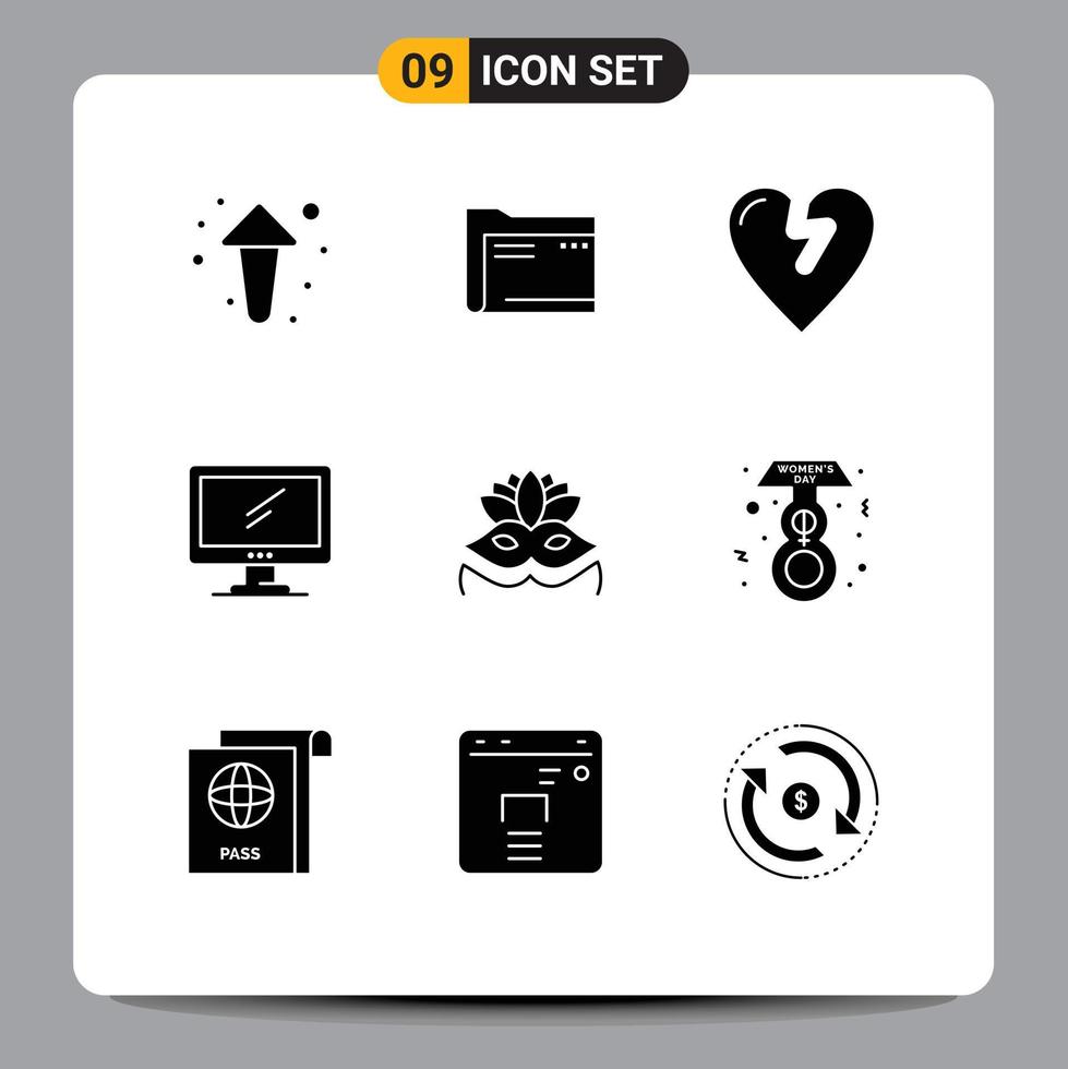 Modern Set of 9 Solid Glyphs and symbols such as imac monitor empty computer infarct Editable Vector Design Elements