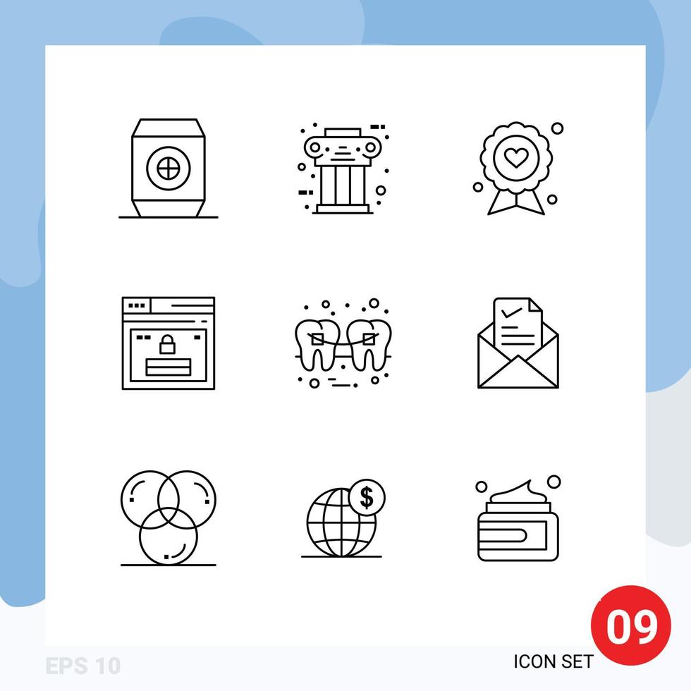 9 Thematic Vector Outlines and Editable Symbols of password web badge page label Editable Vector Design Elements