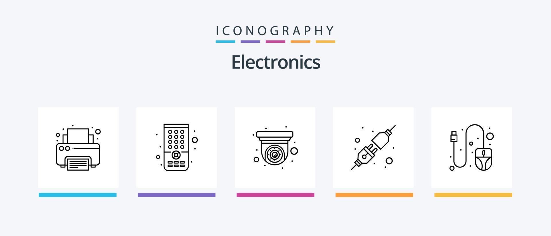 Electronics Line 5 Icon Pack Including wire. data. microphone. cable. printer. Creative Icons Design vector