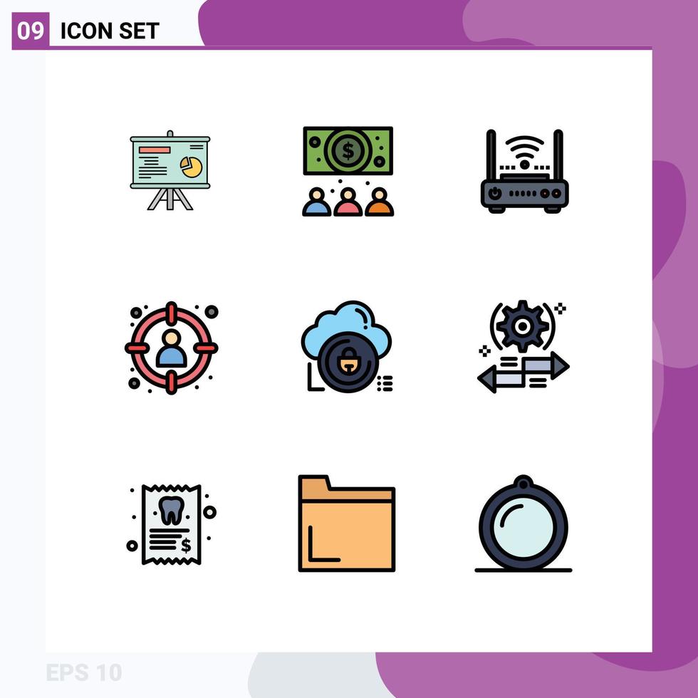 9 Universal Filledline Flat Color Signs Symbols of cloud select wifi hunting choose Editable Vector Design Elements