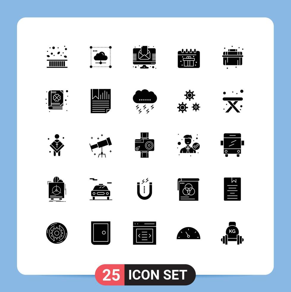 25 Universal Solid Glyph Signs Symbols of mechanical calendar secure birthday newsletter Editable Vector Design Elements