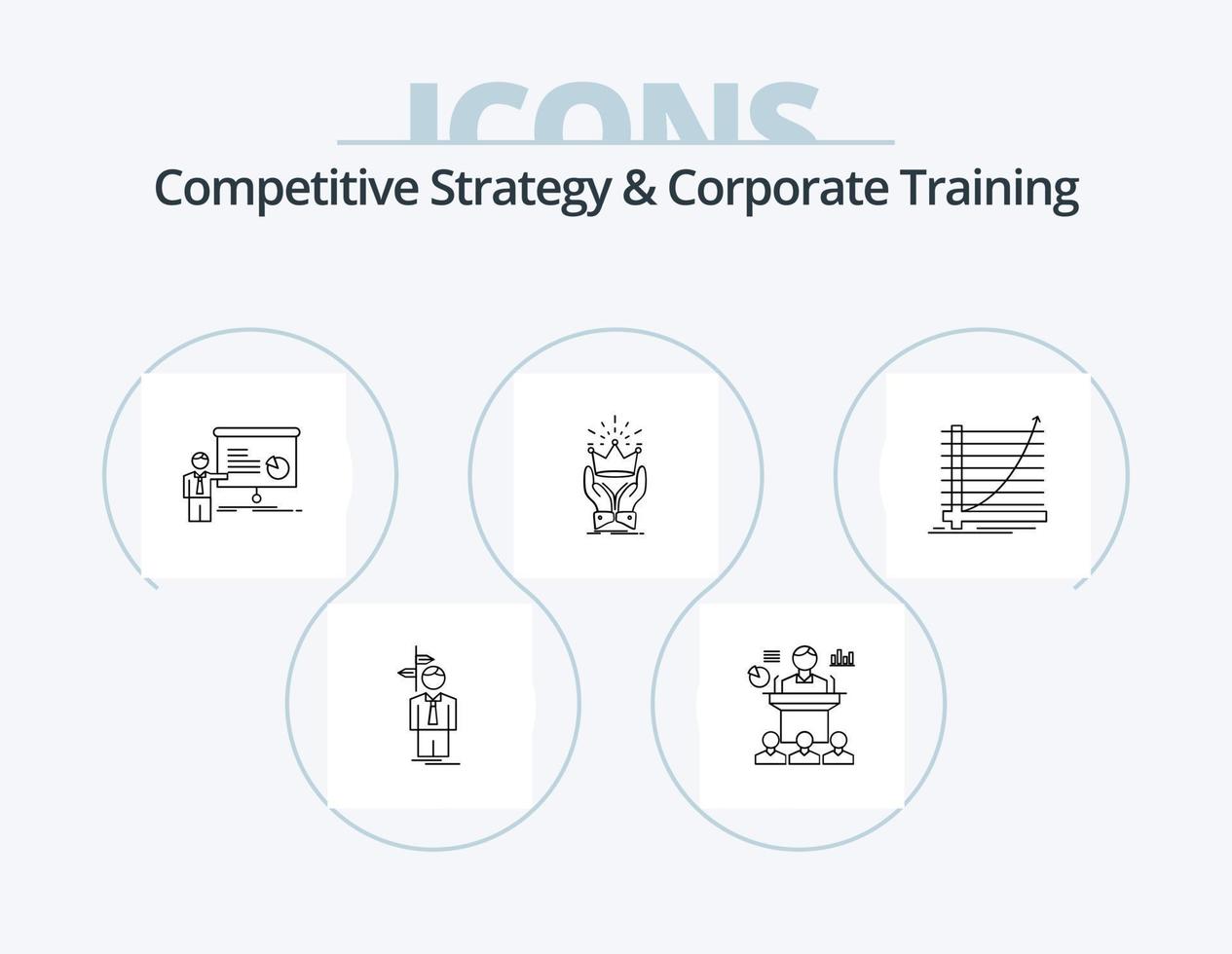 estrategia competitiva y línea de formación corporativa icon pack 5 diseño de iconos. negocio. intención. rango. empleado. negocio vector