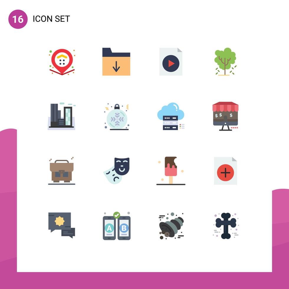 paquete de 16 signos y símbolos modernos de colores planos para medios de impresión web, como ubicación de video, inserción de manzana, paquete editable de elementos creativos de diseño de vectores