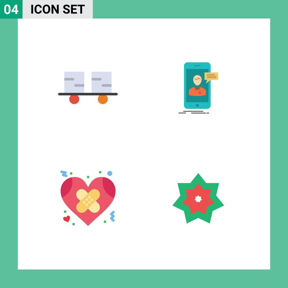 Mobile Interface Flat Icon Set of 4 Pictograms of caterpillar vehicles online conversation forklift truck live chat broken Editable Vector Design Elements