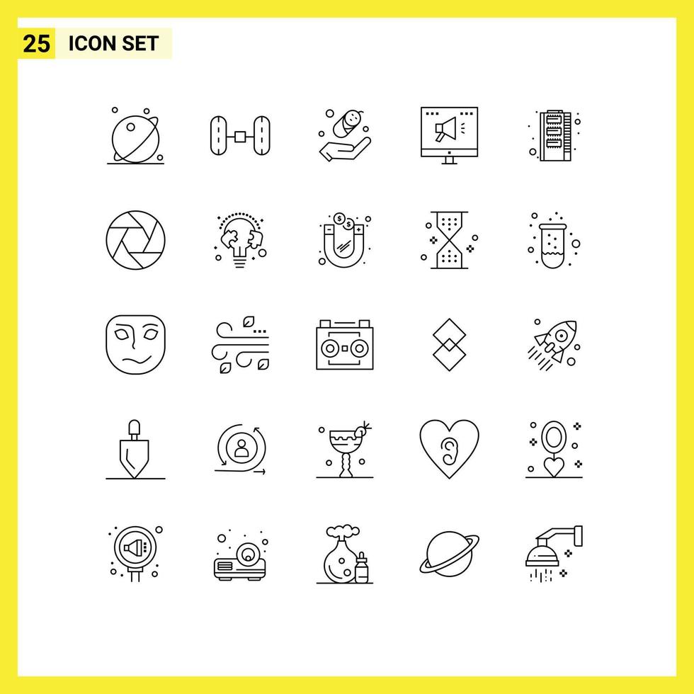 conjunto de pictogramas de 25 líneas simples de elementos de diseño de vector editables de publicidad en línea infantil de hardware ram