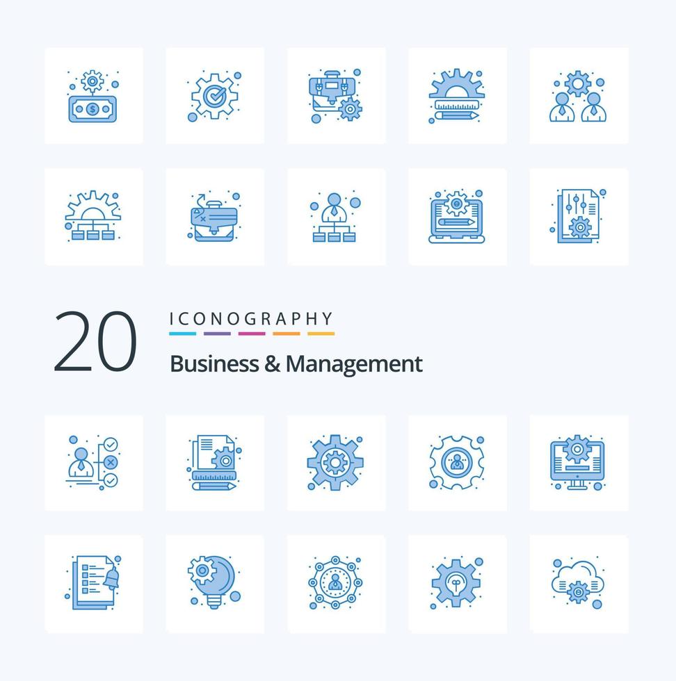 20 Business And Management Blue Color icon Pack like clipboard marketing gear management user vector