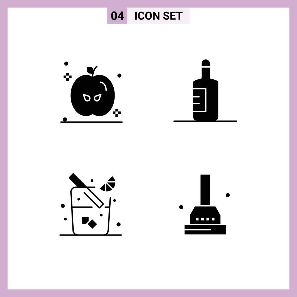 Group of 4 Solid Glyphs Signs and Symbols for holiday bath bottle juice bathroom Editable Vector Design Elements