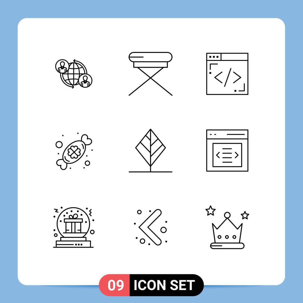 User Interface Pack of 9 Basic Outlines of leaf festival seat day candy Editable Vector Design Elements