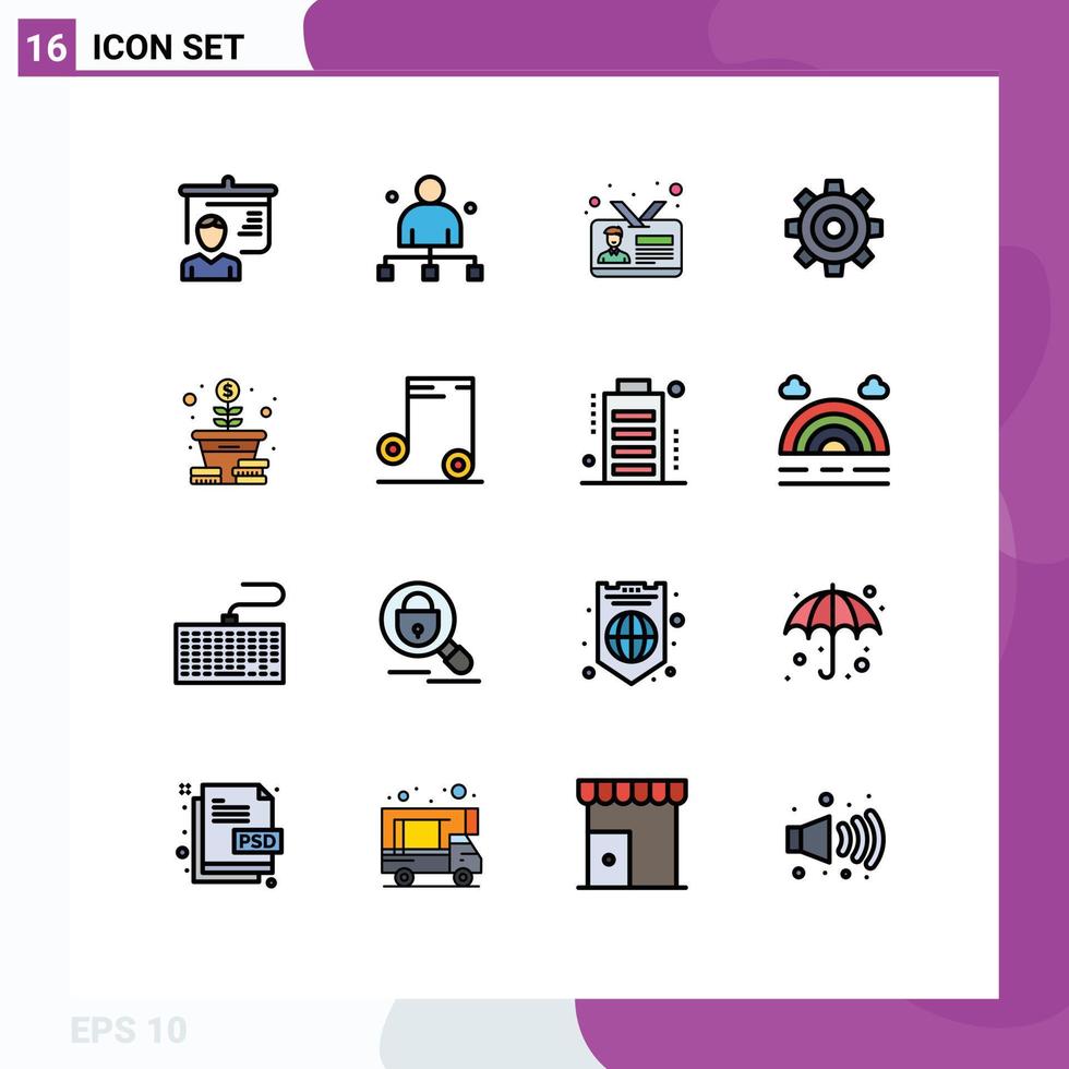 Pictogram Set of 16 Simple Flat Color Filled Lines of setting general head basic id card Editable Creative Vector Design Elements