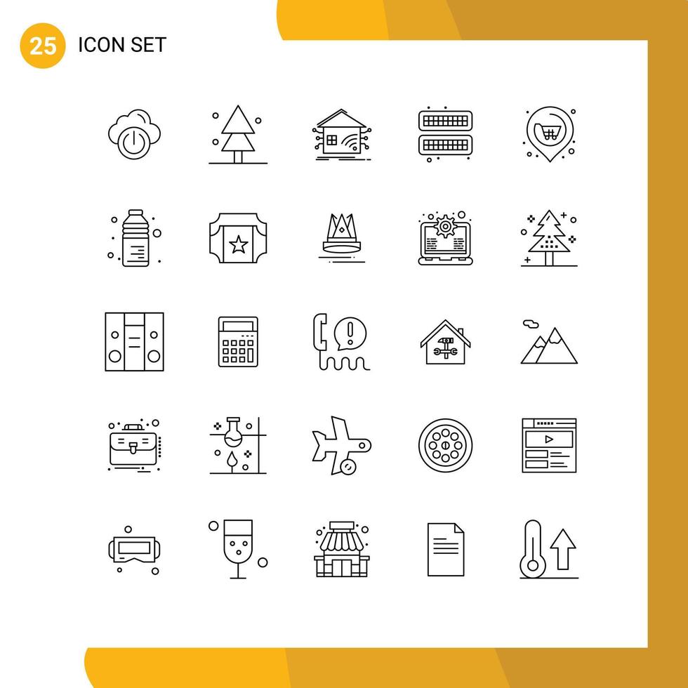 Pack of 25 Modern Lines Signs and Symbols for Web Print Media such as location ice automation cube network Editable Vector Design Elements