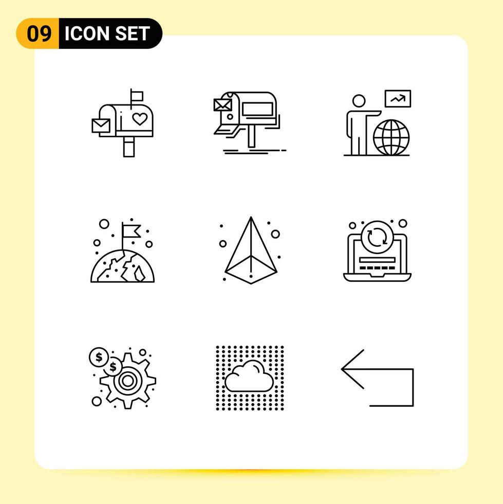 Set of 9 Vector Outlines on Grid for world earth newsletter go user Editable Vector Design Elements