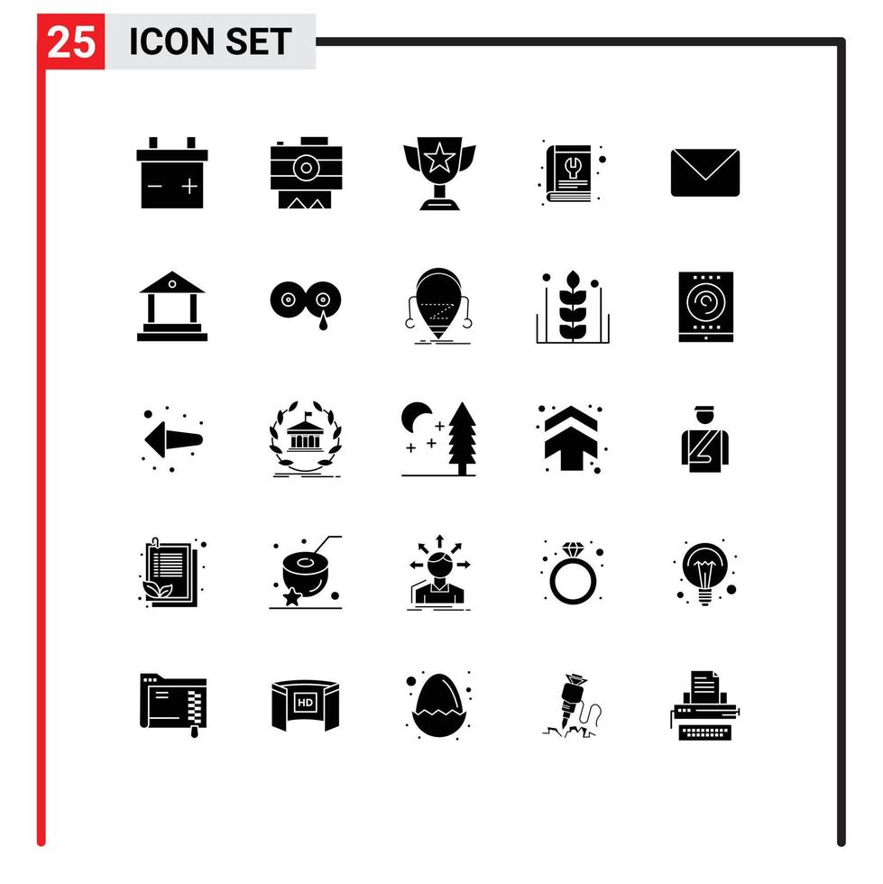 25 User Interface Solid Glyph Pack of modern Signs and Symbols of sms twitter prize tool repair Editable Vector Design Elements