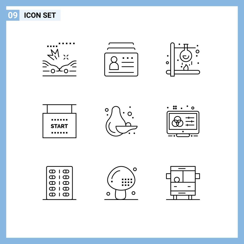 Pack of 9 Modern Outlines Signs and Symbols for Web Print Media such as food races chemical race science Editable Vector Design Elements