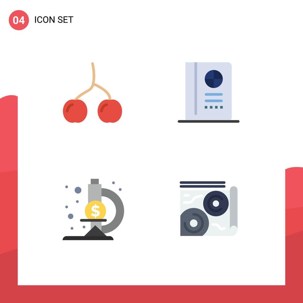 Set of 4 Modern UI Icons Symbols Signs for berry map passport laboratory guide Editable Vector Design Elements