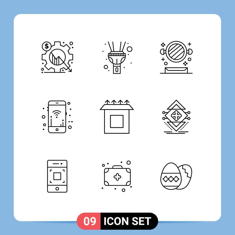 9 User Interface Outline Pack of modern Signs and Symbols of install wifi bathroom signals mobile Editable Vector Design Elements