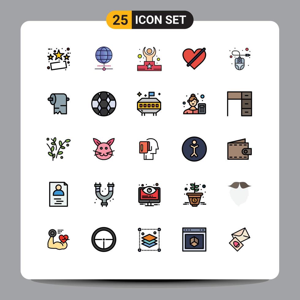 Stock Vector Icon Pack of 25 Line Signs and Symbols for computer love competition heart denied Editable Vector Design Elements