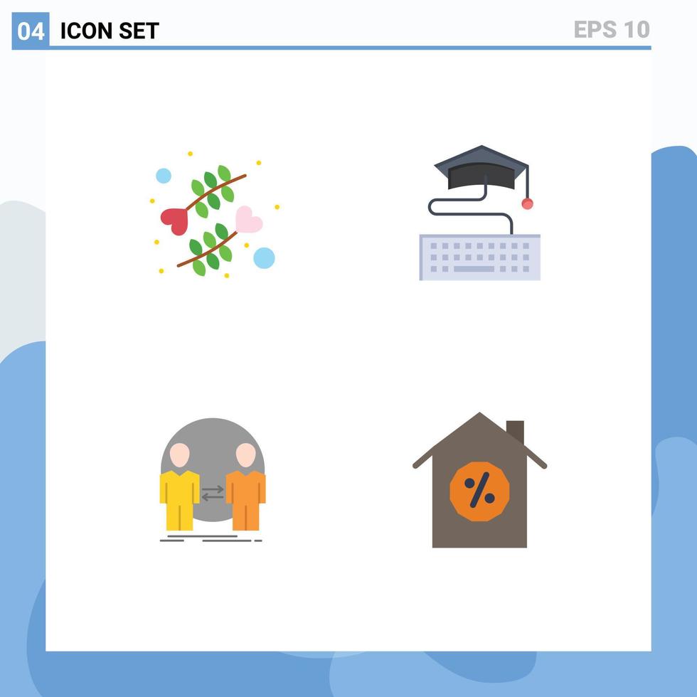 Pack of 4 creative Flat Icons of flower clone romance education identity Editable Vector Design Elements