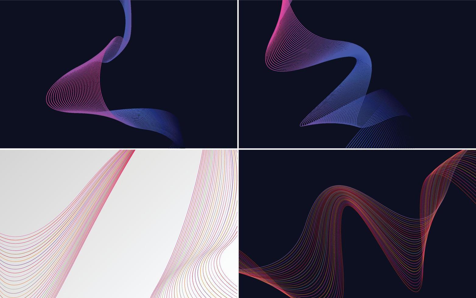Set of 4 geometric wave pattern background Abstract waving line vector