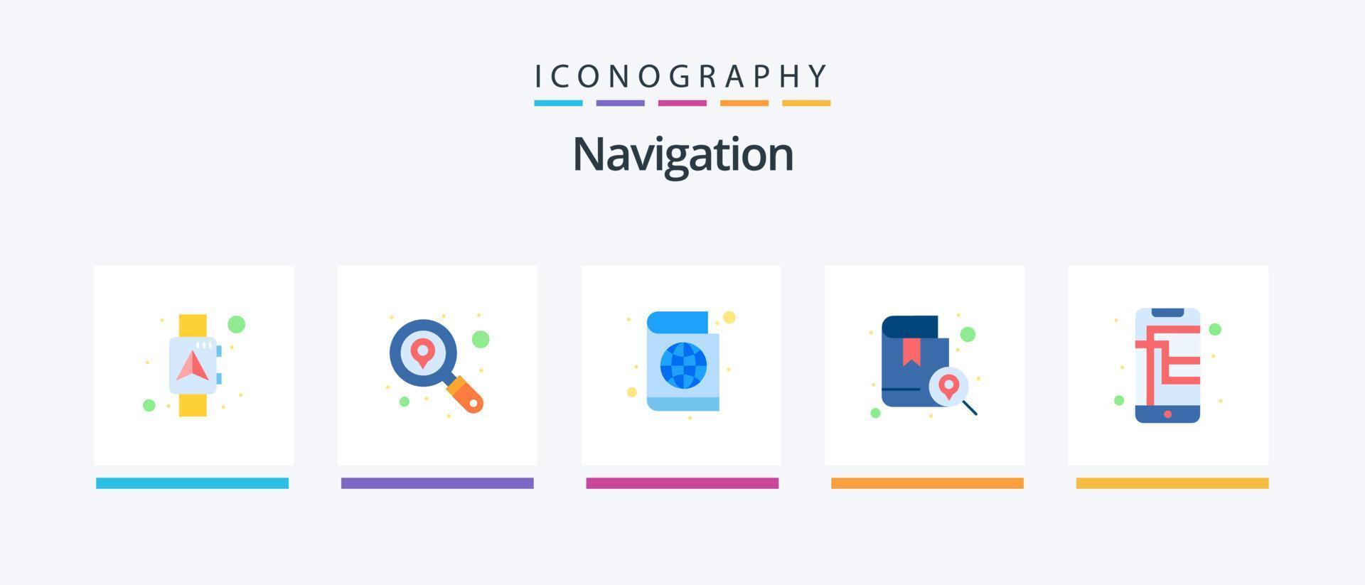 Navigation Flat 5 Icon Pack Including mobile. map. service. location. book. Creative Icons Design vector