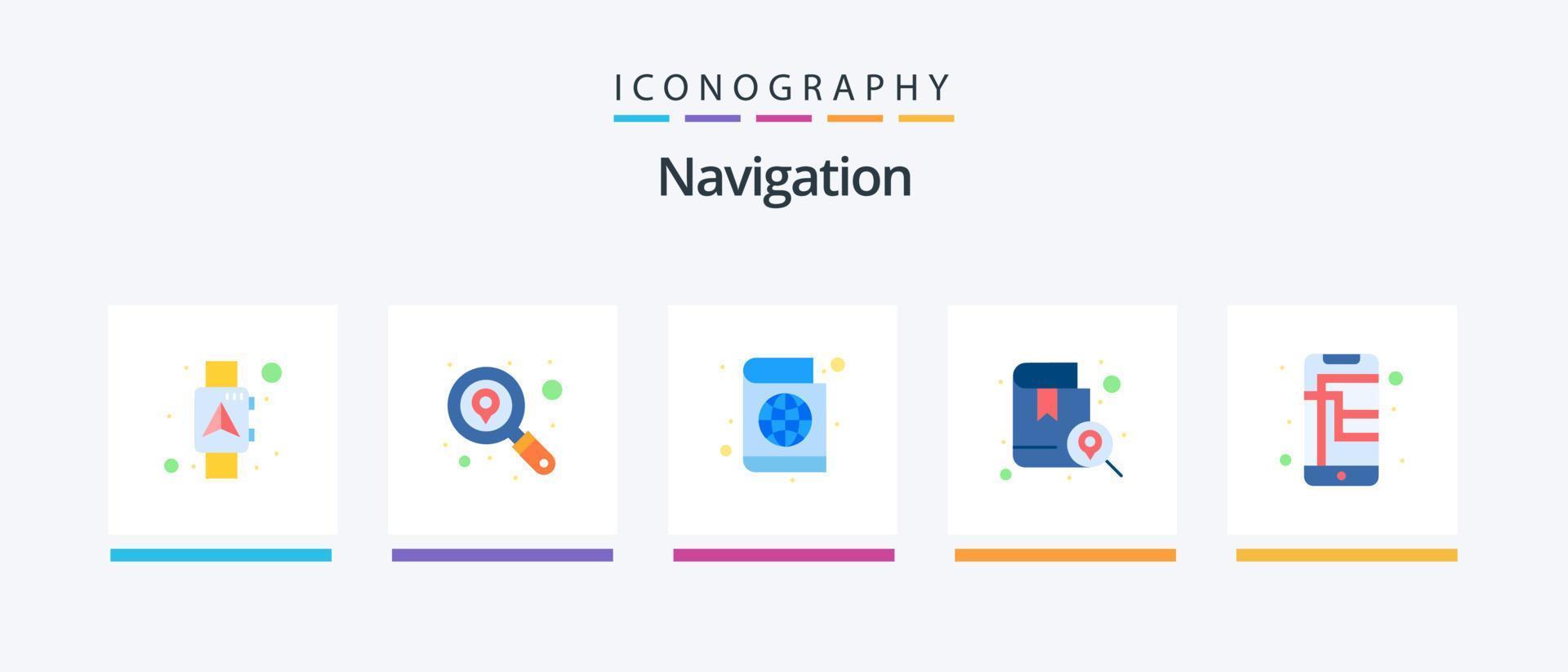 paquete de iconos de 5 planos de navegación que incluye móvil. mapa. Servicio. localización. libro. diseño de iconos creativos vector