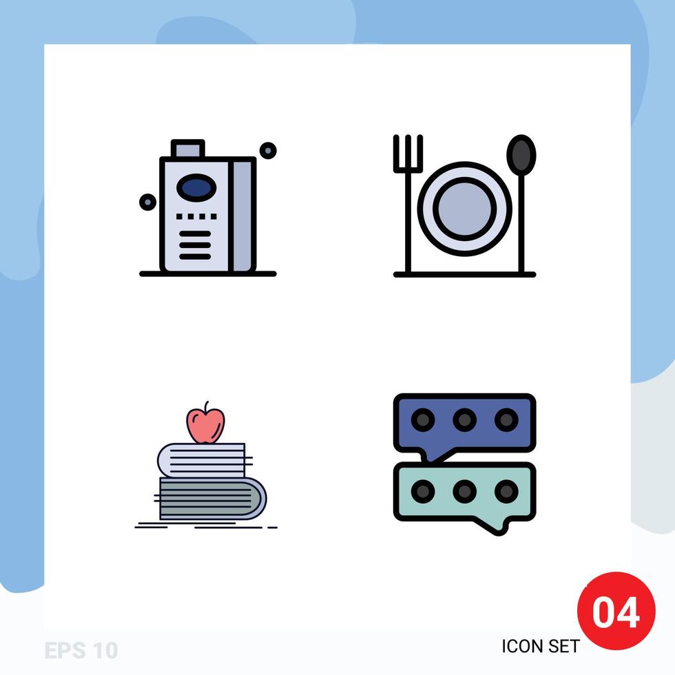 grupo de 4 signos y símbolos de colores planos de línea rellena para elementos de diseño de vectores editables de libros de comida de frutas escolares