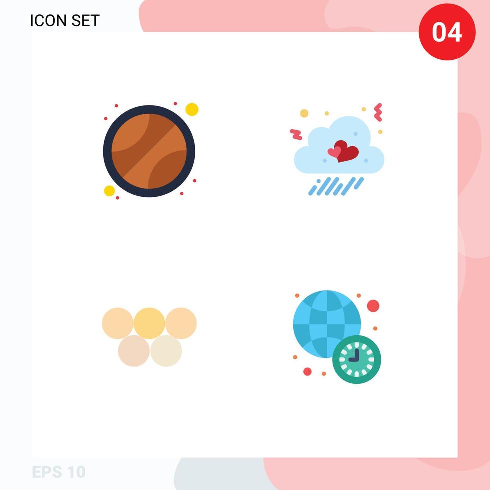 Mobile Interface Flat Icon Set of 4 Pictograms of ball greek cloud heart clock Editable Vector Design Elements